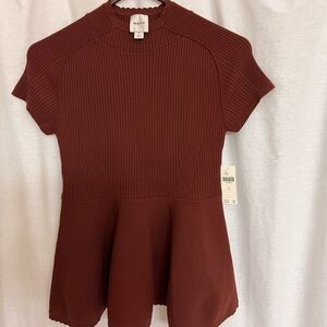 Maeve brown Ribbed Short Sleeve Top